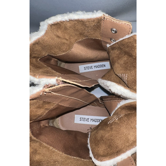 Steve Madden Shoes Womens Sz 9M Brown Suede Faux Fur Buckle Lacie Ankle Boots - Picture 8 of 8